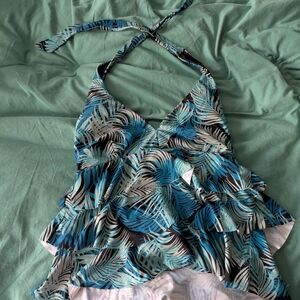 Time and Tru Blue Leaf Print Tankini Top